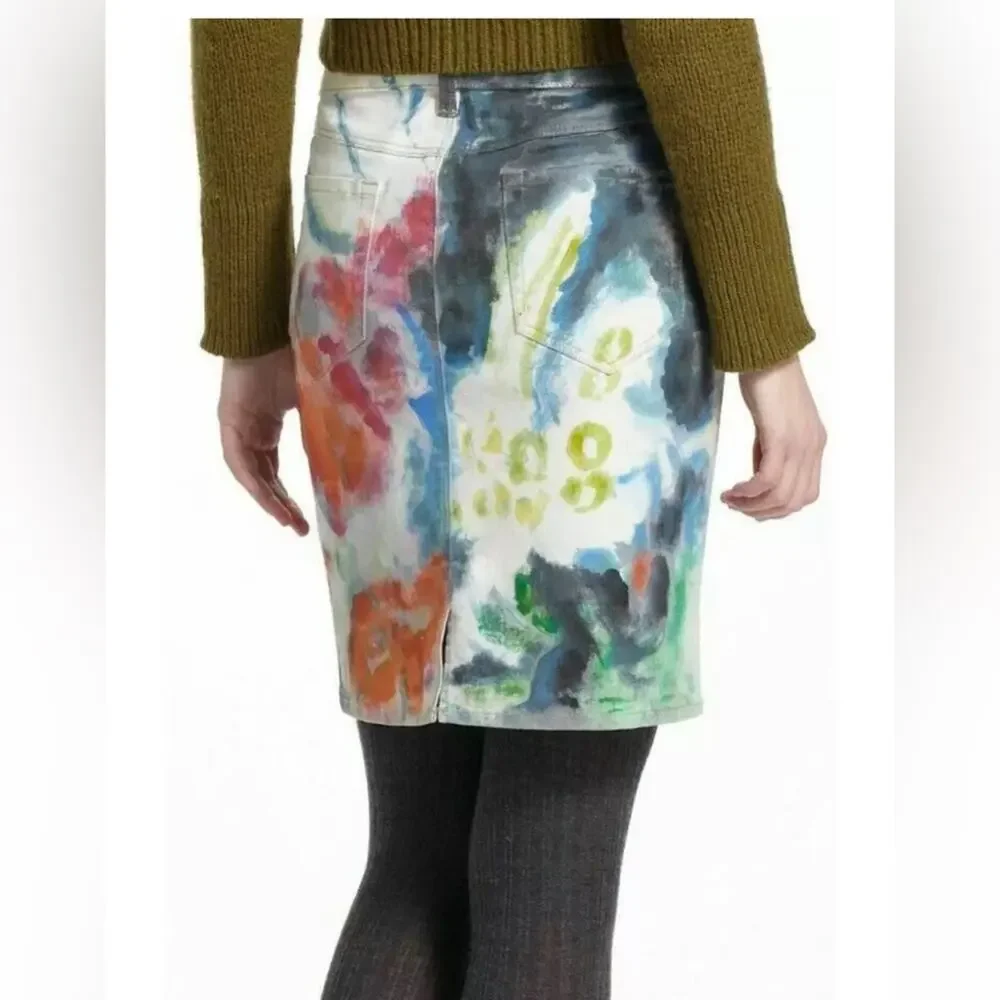 Anthropologie Aubrey Levinthal Night Garden Hand Painted Denim Skirt - Picture 8 of 8